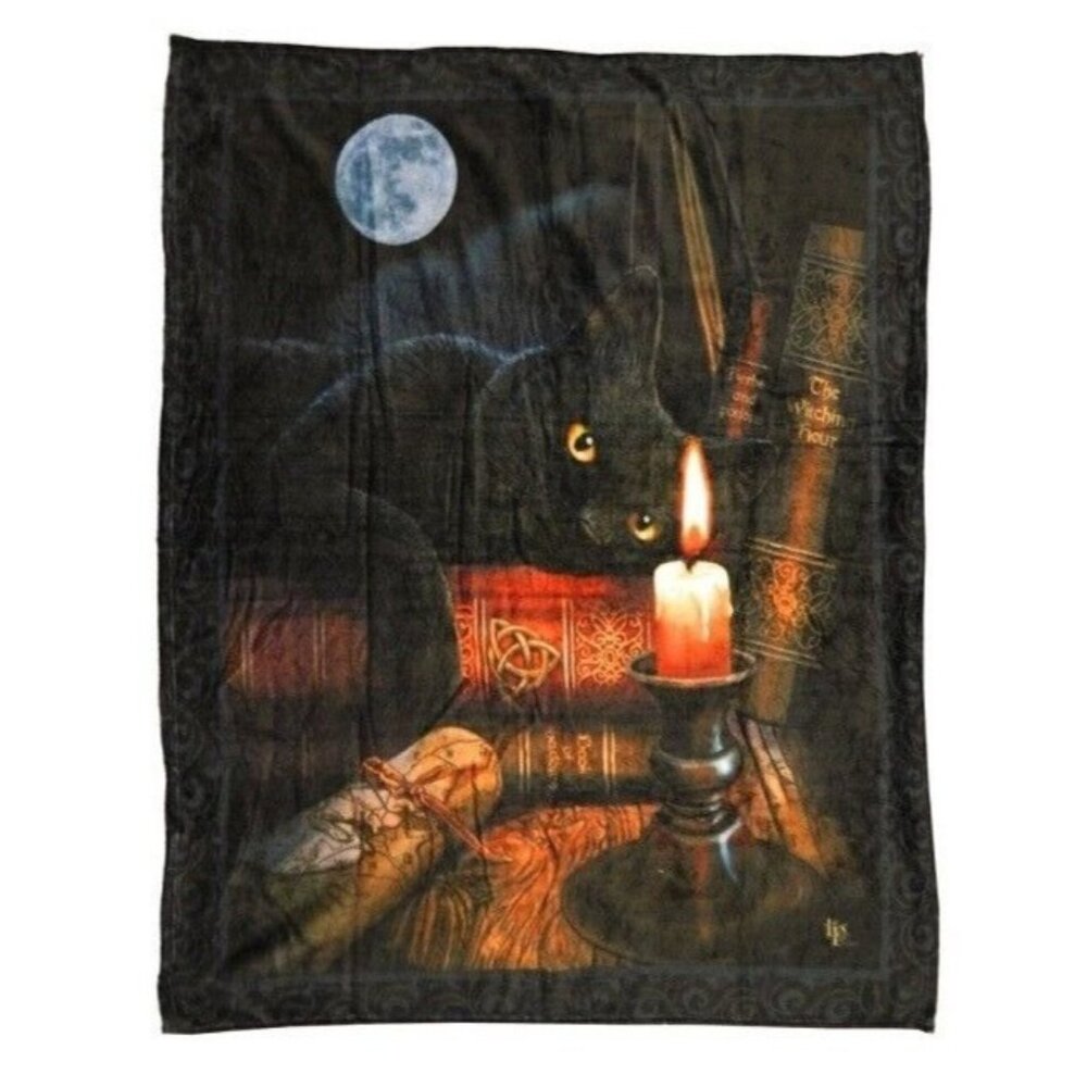 New Lisa Parker The Witching Hour Plush Fleece Throw Gift Blanket Black Cat Art - Picture 2 of 3